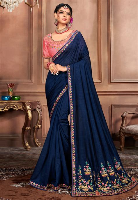 navy blue saree with pink blouse